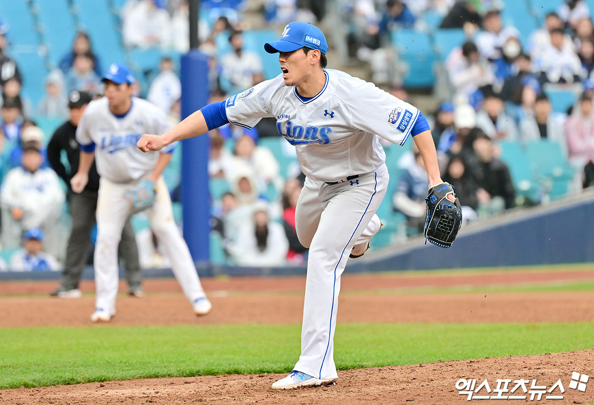 삼성 라이온즈 투수 김재윤이 올해 정규시즌 경기에 구원 등판해 역투하고 있다. 엑스포츠뉴스 DB