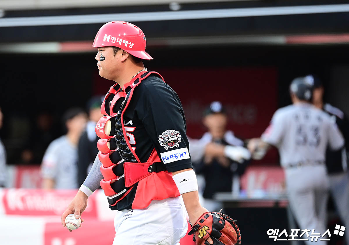 KIA 타이거즈 포수 한준수가 올해 정규시즌 경기에 출전해 수비를 준비하고 있다. 엑스포츠뉴스 DB