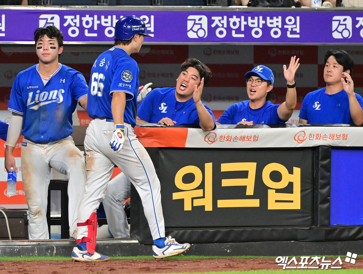 삼성 라이온즈 외야수 박승규가 15일 부산 사직야구장에서 열린 2025 신한 SOL Bank KBO리그 롯데 자이언츠와의 팀 간 11차전에서 홈런을 기록했다. 사진 엑스포츠뉴스 DB