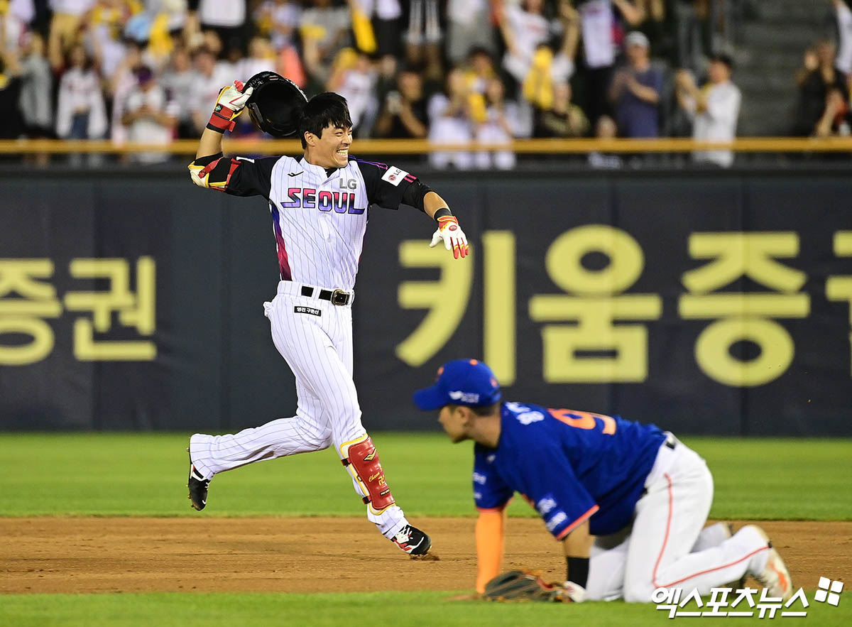 LG 트윈스 천성호(왼쪽)가 20일 서울 잠실야구장에서 열린 2025 신한 SOL Bank KBO리그 롯데 자이언츠와의 팀 간 13차전에 2번타자 겸 우익수로 선발 출전한다. 사진 엑스포츠뉴스 DB