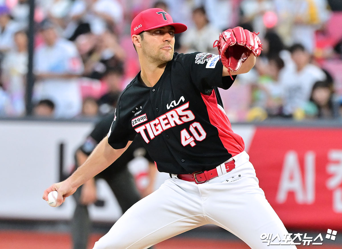 29일 오후 수원KT위즈파크에서 열린 '2025 신한 SOL Bank KBO리그' KIA 타이거즈와 KT 위즈의 경기, 1회말 KIA 선발투수 네일이 공을 힘차게 던지고 있다. 엑스포츠뉴스 DB