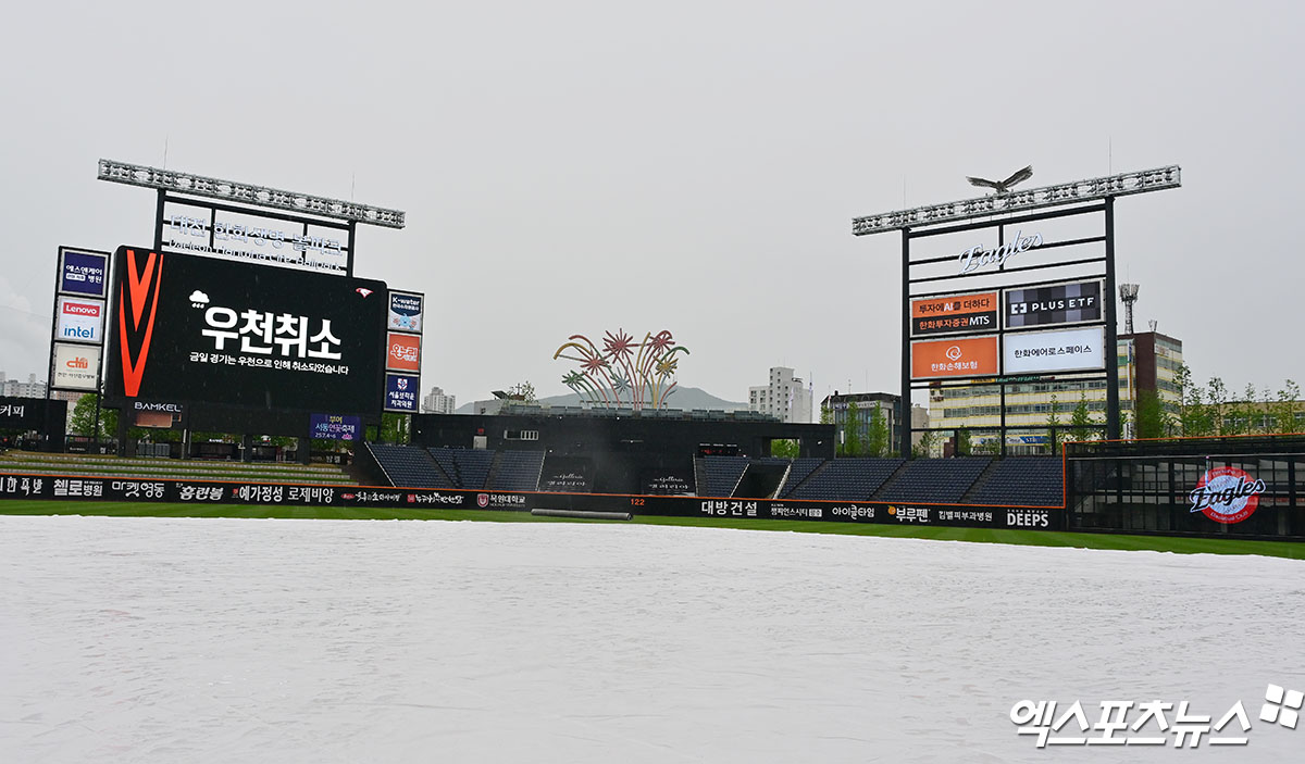 12일 대전 한화생명볼파크에서 열릴 예정이었던 한화와 키움의 2025 신한 SOL Bank KBO리그 팀 간 14차전이 비로 열리지 못했다. 사진 엑스포츠뉴스 DB