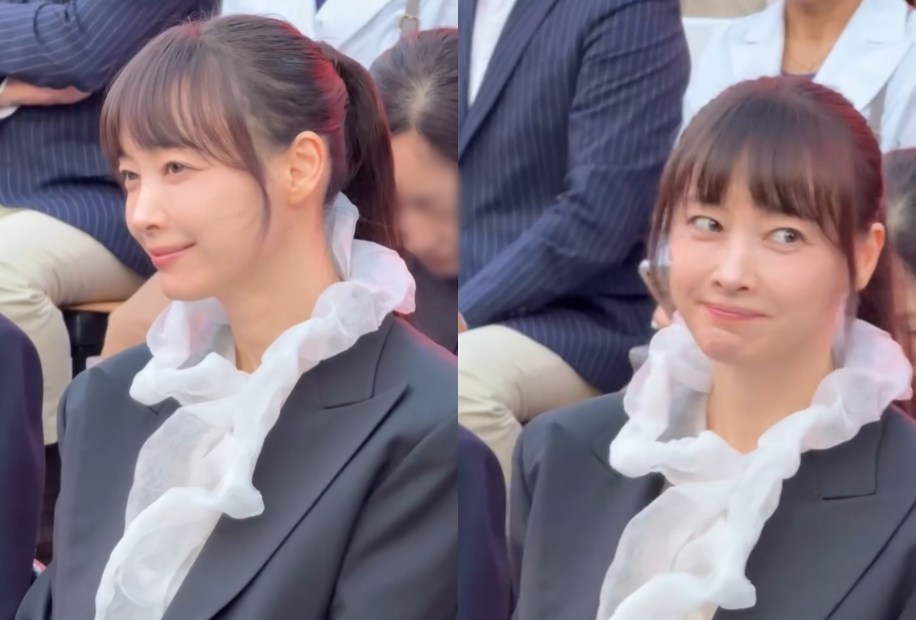 이나영이 미스지콜렉션 2026 S/S 컬렉션 블루밍 시즌 런웨이 관람석에 앉아 있다