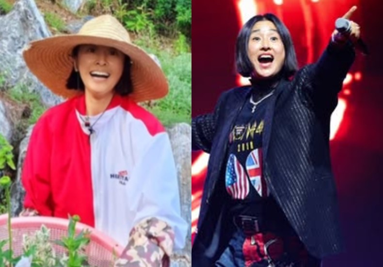 농작물을 수확하는 마야(왼쪽)와 무대에서 관객과 호흡하는 마야(오른쪽)