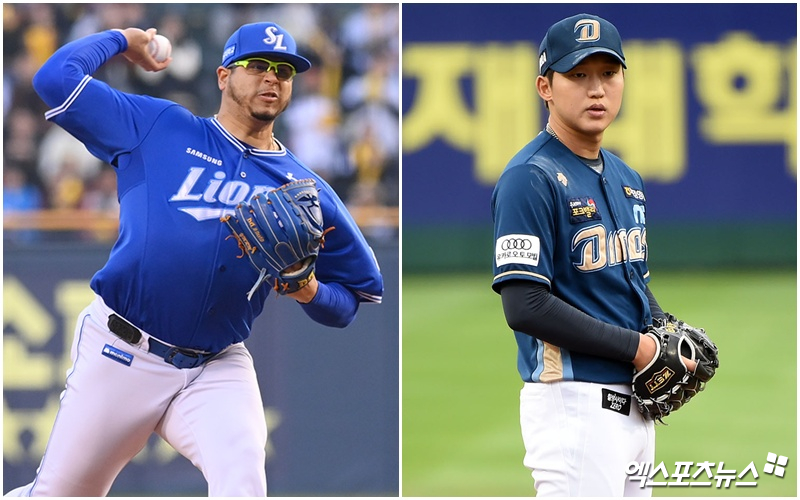 오는 6일 오후 2시 대구 삼성라이온즈파크에서 열리는 2025 신한 SOL Bank KBO리그 포스트시즌 와일드카드 결정전 1차전 선발투수로 나서는 삼성 라이온즈 아리엘 후라도(왼쪽)와 NC 다이노스 구창모. 사진 엑스포츠뉴스 DB