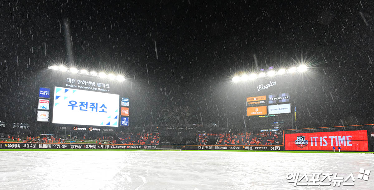 17일 오후 대전한화생명볼파크에서 열릴 예정이던 '2025 신한 SOL Bank KBO 포스트시즌' 삼성 라이온즈와 한화 이글스의 플레이오프 1차전 경기가 우천으로 취소됐다. 엑스포츠뉴스 DB