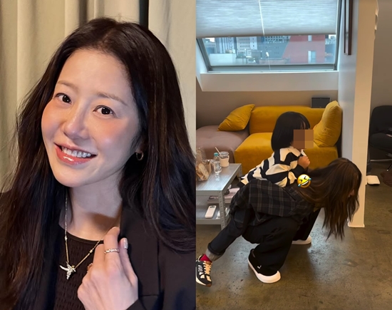 아이를 업다 앞으로 넘어지는 고현정. 사진=고현정 계정