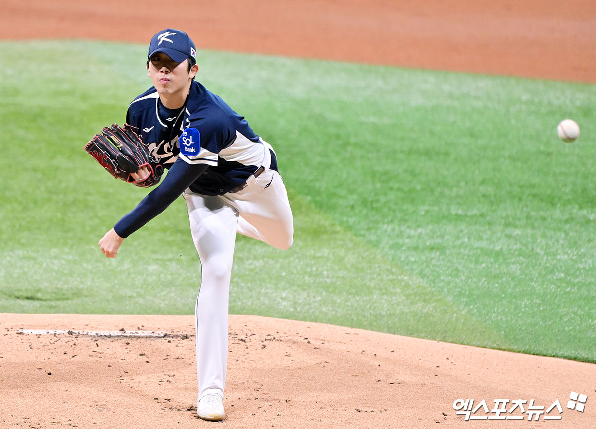오원석이 9일 서울 고척스카이돔에서 열린 '2025 네이버 K-베이스볼 시리즈(K-BASEBALL SERIES NAVER)' 체코와의 두 번째 평가전에 선발등판, 2이닝 무실점으로 호투했다. 사진 김한준, 박지영 기자