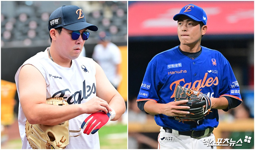한화 이글스 소속이었던 안치홍(왼쪽)과 이태양이 11월 19일 열린 2026 KBO 2차드래프트를 통해 각각 키움 히어로즈, KIA 타이거즈로 이적했다. 사진 엑스포츠뉴스 DB