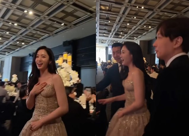 하객들에게 인사를 하는 함은정, 김병우 부부. 사진=최여진 SNS