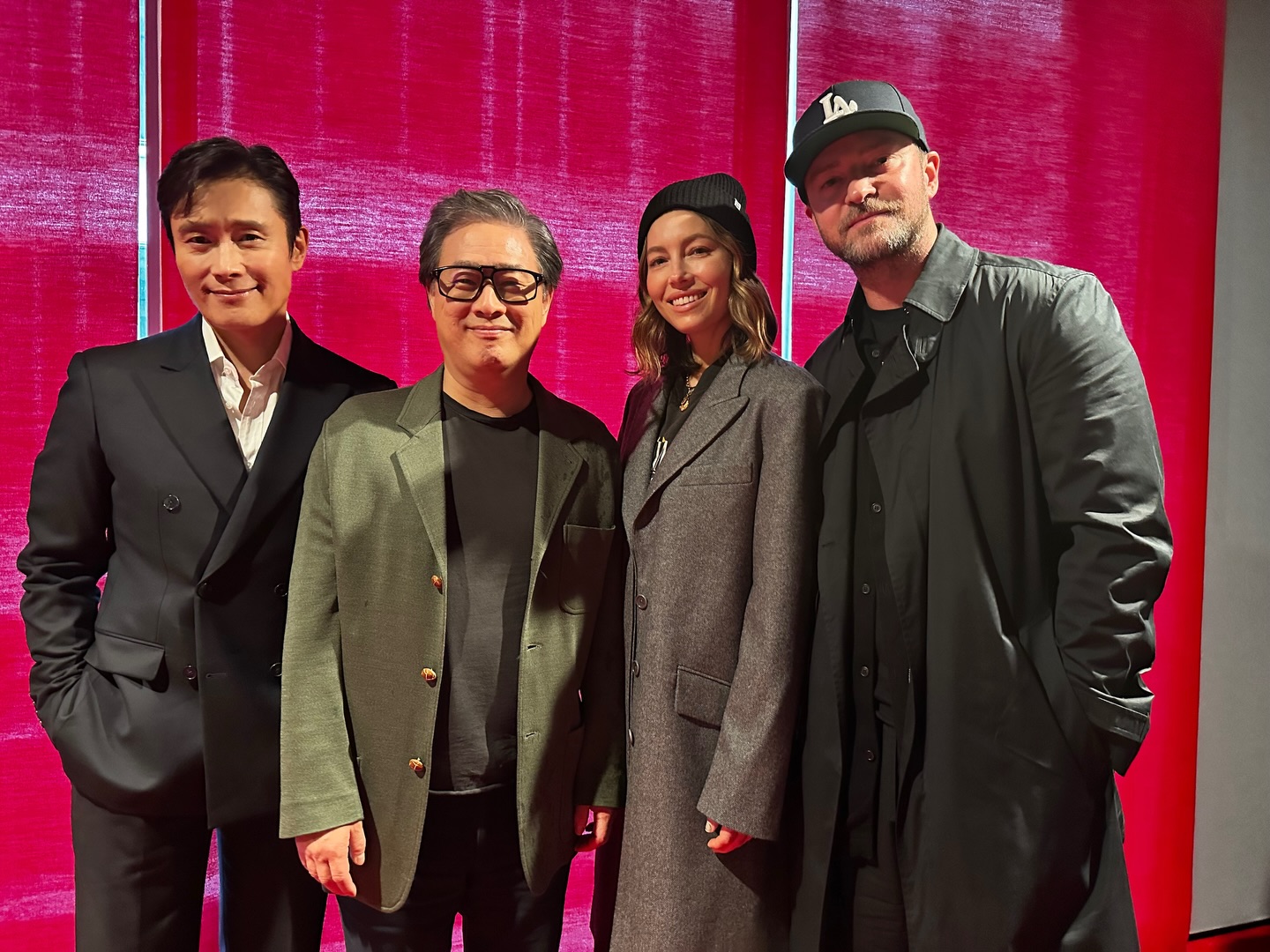 이병헌-박찬욱 감독-제시카 비엘-저스틴 팀버레이크