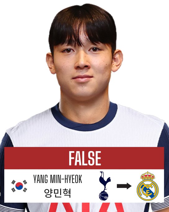 한국 축구의 차세대 유망주 양민혁이 세계 최고의 명문 구단 레알 마드리드와 연결됐다는 소식이 세밑을 강타하고 있다. 하지만 1군이 아닌 2군 활용 목적임에도 120억원에 달하는 이적료가 거론되는 것을 보면 이번 이적설은 현실성이 많이 떨어진다. 스페인 매체 피차헤스는 지난 15일(한국시간) '레알 마드리드가 한국의 19세 유망주 양민혁을 예의주시하고 있다'라며 '단기적인 성과보다는 미래를 위한 저비용 고효율 영입 정책의 일환'이라고 보도했다. 매체에 따르면 레알 마드리드는 양민혁을 영입해 즉시 전력감이 아닌, 2군 팀인 레알 마드리드 카스티야에 합류시킬 계획이다. 일부 매체는 이 소식이 현실성 없다고 주장하고 있다.