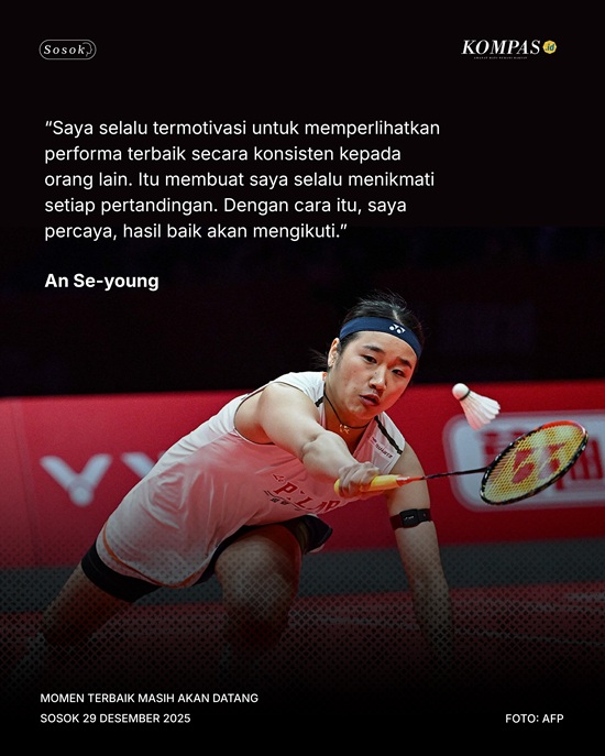 안세영이 세계배드민턴연맹(BWF) 월드투어 파이널 2025에서 보여준 부상 투혼이 인도네시아 현지에서도 큰 화제를 모으고 있다. 당시 안세영은 왕즈이를 상대로 20-8로 크게 앞서 있었지만, 왼쪽 다리 통증으로 절뚝거리며 경기를 이어가는 위태로운 상황이었다. 하지만 안세영은 1시간 36분 혈투 끝에 우승을 확정지었다. 콤파스