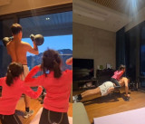 '54세' 박진영, 상탈한 채 두 딸과 함께 새벽 운동…푸쉬업도 거뜬 [★해시태그]