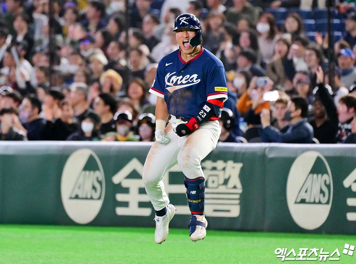 안현민이 9일 일본 도쿄의 도쿄돔에서 열린 2026 WBC 1라운드 조별리그 C조 4차전 호주와의 경기에서 한국이 2라운드(8강)에 진출할 수 있는 요건을 충족하는 1타점 외야 희생 플라이를 기록했다. 사진 김한준 기자