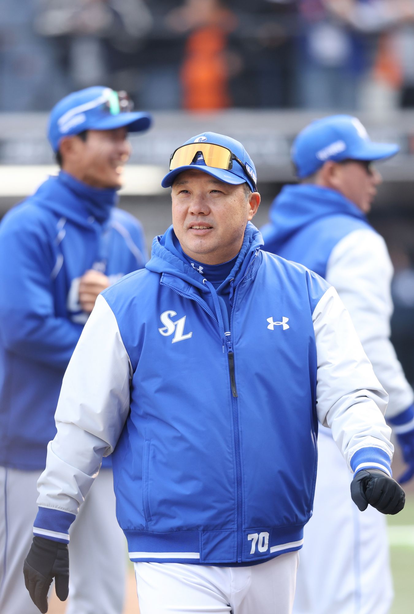 박진만 감독이 이끄는 삼성 라이온즈가 12일 대전 한화생명 볼파크에서 열린 2026 KBO 시범경기 개막전에서 한화 이글스를 12-3으로 완파했다. 사진 삼성 라이온즈