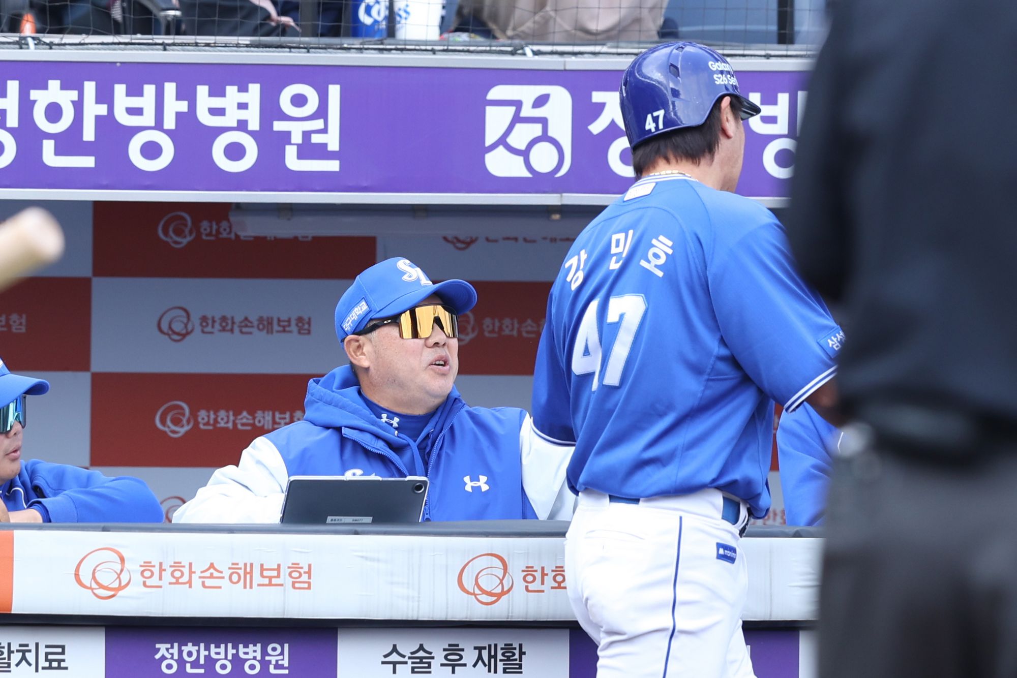 박진만 감독이 이끄는 삼성 라이온즈가 12일 대전 한화생명 볼파크에서 열린 2026 KBO 시범경기 개막전에서 한화 이글스를 12-3으로 완파했다. 사진 삼성 라이온즈