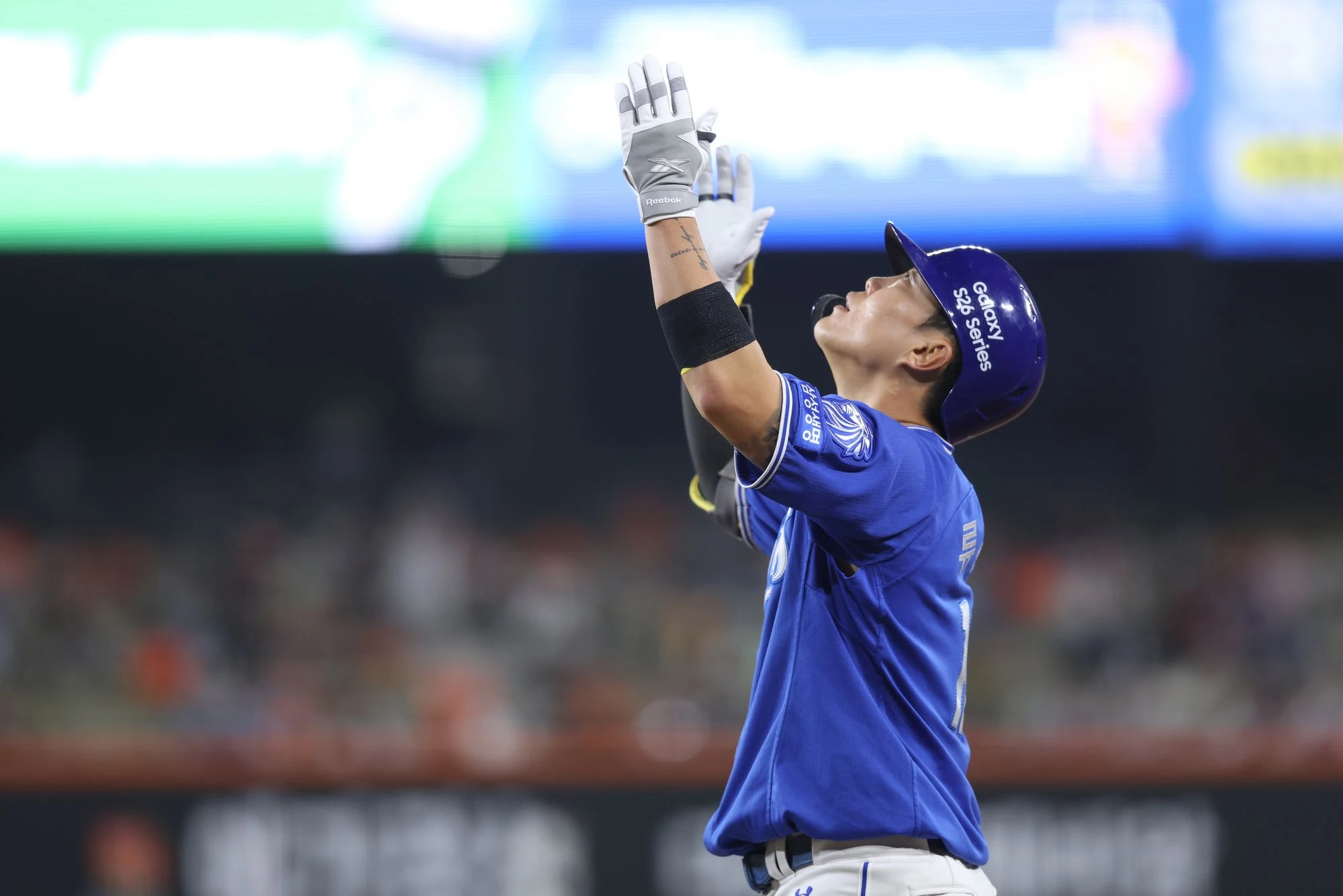삼성 라이온즈 내야수 류지혁이 15일 대전 한화생명 볼파크에서 열린 2026 신한 SOL KBO리그 한화 이글스와의 팀 간 2차전에서 5회말 적시타를 기록한 뒤 기뻐하는 모습. 사진 삼성 라이온즈