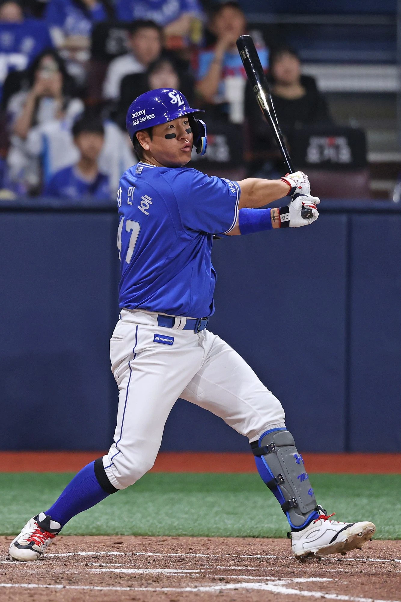 삼성 라이온즈 베테랑 포수 강민호가 25일 서울 고척스카이돔에서 열린 2026 신한 SOL KBO리그 키움 히어로즈와의 팀 간 2차전에서 4타수 무안타로 침묵했다. 사진 삼성 라이온즈