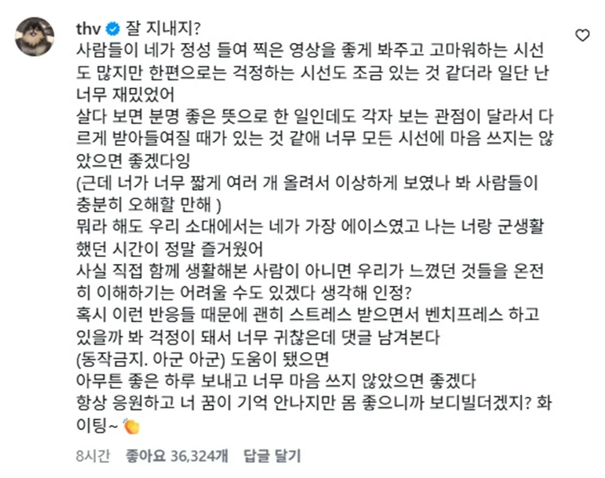 뷔 SNS  댓글.
