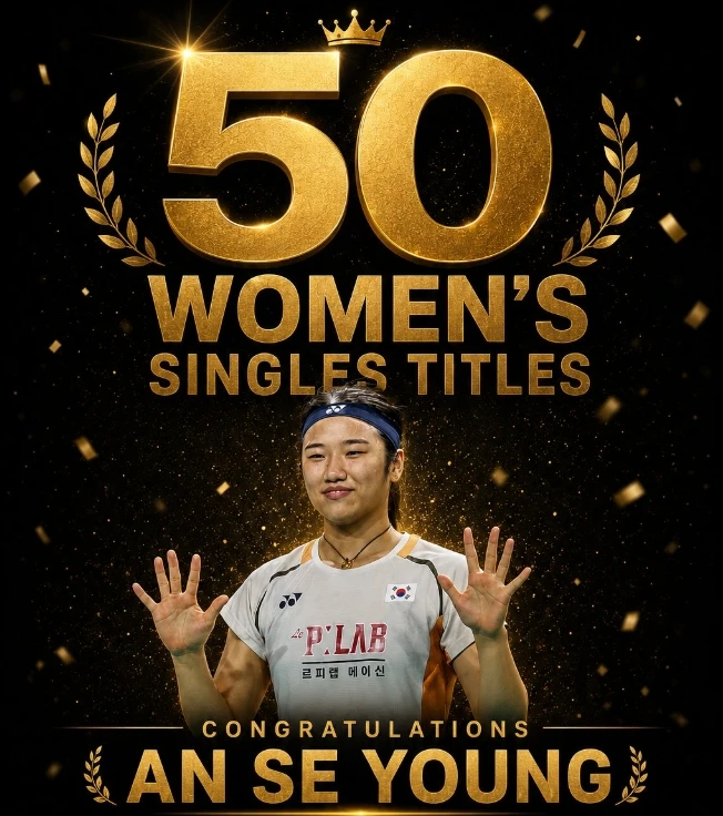 배드민턴 여자단식 세계랭킹 1위 안세영(삼성생명)은 7일(한국시간) 인도네시아 자카르타의 이스토라 세나얀에서 열린 2026 세계배드민턴연맹(BWF) 월드투어 인도네시아 오픈(슈퍼 1000) 여자단식 결승에서 일본의 야마구치 아카네(세계 3위)를 39분 만에 게임스코어 2-0(23-21 21-12)로 꺾고 우승을 차지했다. 이날 승리로 안세영은 국제대회 여자단식 50번째 타이틀을 손에 넣었다. 배드민턴 전문매체 배드민턴랭크스는 안세영이 불과 24세 나이에 50번째 우승을 달성하자 감탄을 표하면서 축하 메시지를 보냈다. 배드민턴 랭크스 SNS