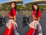 '축덕' 오하영, 월드컵 직관 인증했다…개미허리 돋보인 응원룩 [★해시태그]