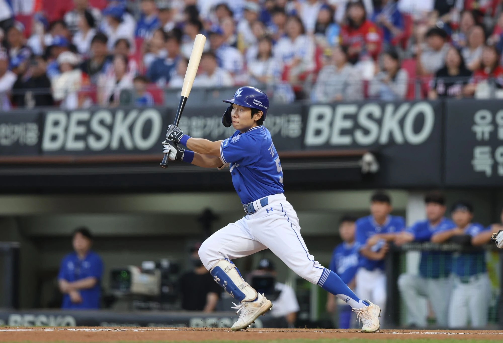 삼성 라이온즈 외야수 김지찬이 22일 창원NC파크에서 열린 2026 신한 SOL KBO리그 NC 다이노스와의 팀 간 14차전에 1번타자 겸 리드오프로 선발출전, 5타수 3안타 2타점 1볼넷 2득점으로 활약하며 팀 연패 탈출을 이끌었다. 사진 삼성 라이온즈