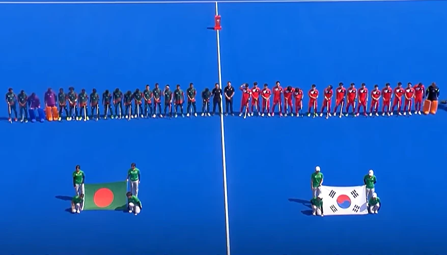 대한체육회가 8일 일본 기후현 가카미가하라 그린스타디움에서 열린 2026 아이치·나고야 아시안게임 남자 하키 A조 조별리그 1차전 한국과 방글라데시의 경기에 앞서 국민의례 때 애국가가 아닌 북한 국가가 연주된 논란에 대해 대회 조직위원회에 공식 항의 서한을 보냈다. 중계화면 캡처