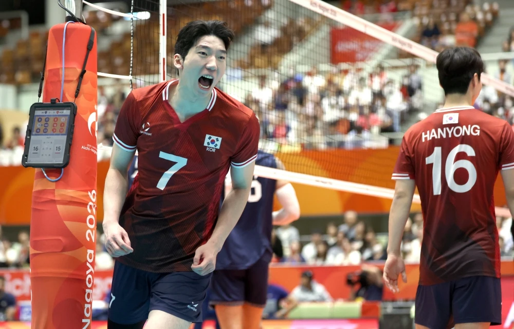 1일 오후 오카자키 중앙종합공원 체육관에서 열린 2026 아이치·나고야 아시안게임 남자 배구 8강 한국과 이란의 경기, 한국이 세트스코어 2:3으로 패배하며 준결승 진출에 실패했다. 연합뉴스